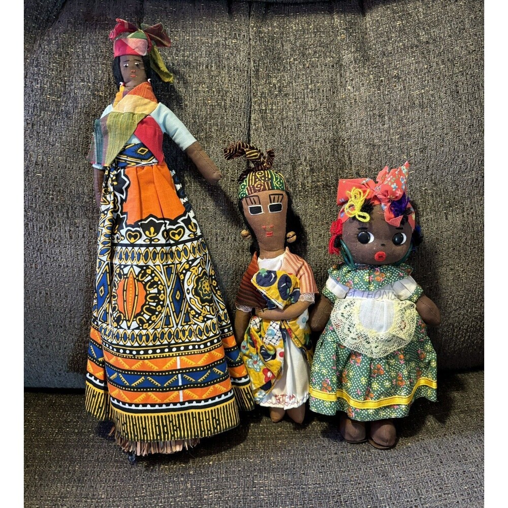 Vintage Lot African Caribbean Souvenir Cloth Dolls Handmade St Thomas St Lucia